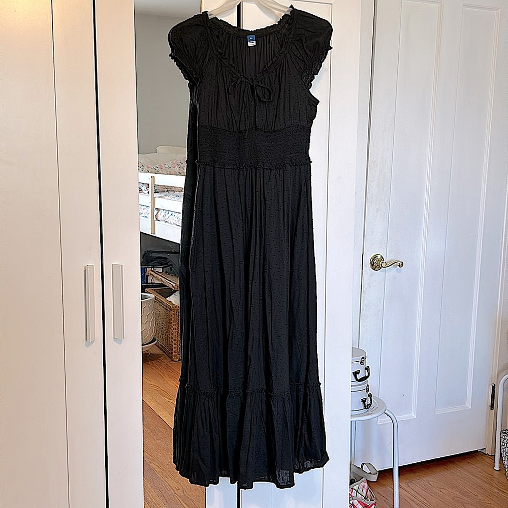 Old Navy Puff-Sleeve Waist-Defined Clip-Dot Midi Dress for Women
